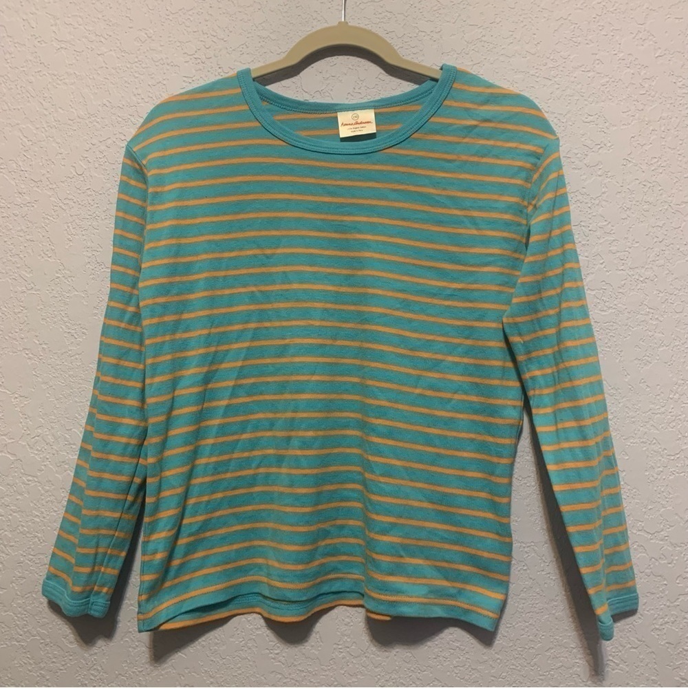 Hanna Andersson Girl’s Organic Cotton Orange And Blue Striped Pullover Tee
